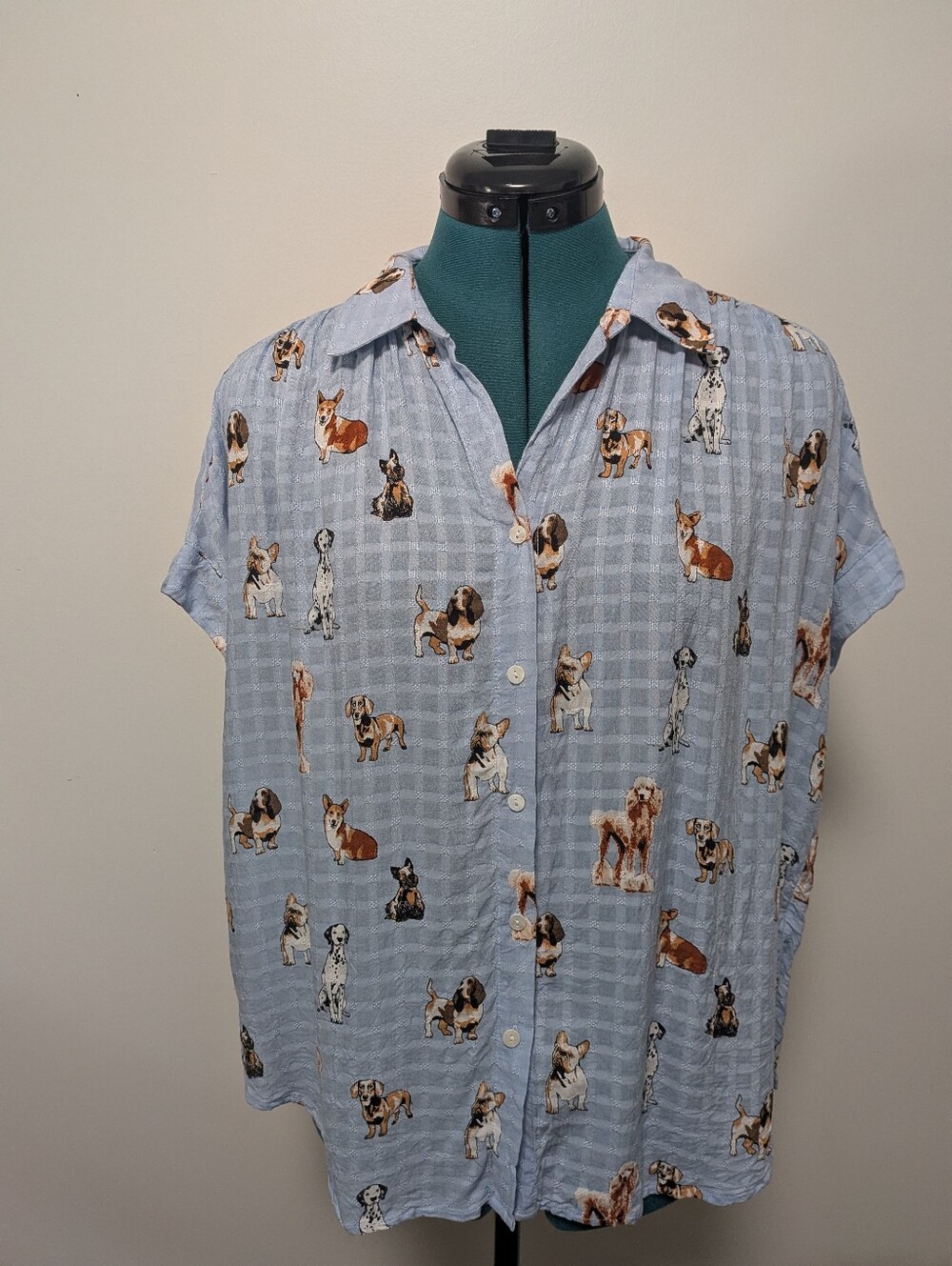 Jane + Delancey Light Blue Dog Print Short Sleeve Men’s Shirt